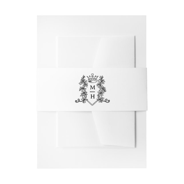 Wappen-Monogramm aus schwarzem Herzen auf weißer H Einladungsbanderole (Vorderseite Beispiel)