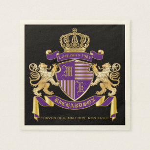 Wappen Monogramm-Emblem-goldenes Löwe-Schild Serviette
