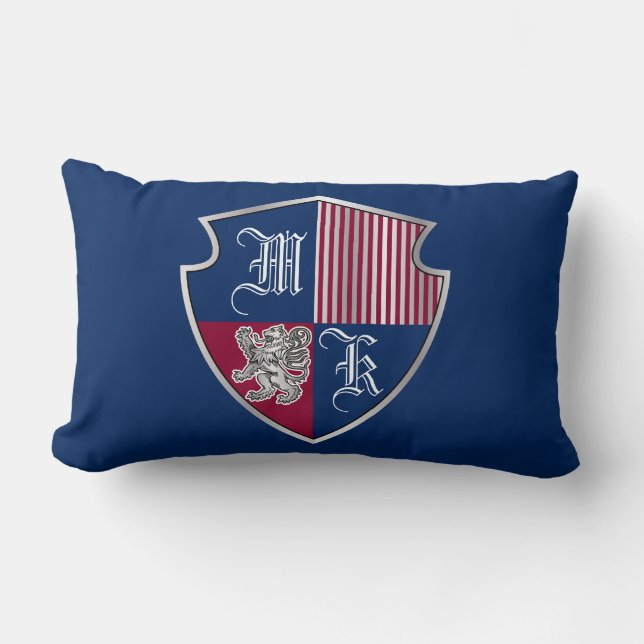 Wappen Monogramm-Emblem-Silber-Löwe-Schild Lendenkissen (Vorderseite)