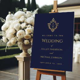 Wappen Navy Blue Imitate Gold Wedding Monogram Wil