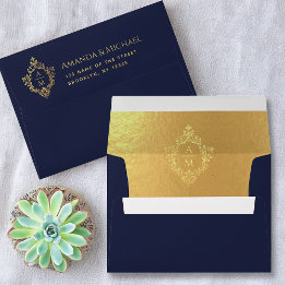 Wappen Navy Blue Imitats Gold Vintage Wedding Mono