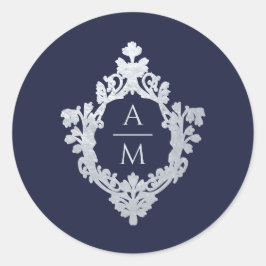 Wappen Navy Blue Vintag Verziert 2 Initial Monogra Runder Aufkleber