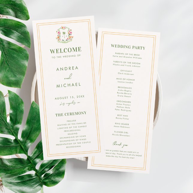 Wappen Palm Tree Monogram Tropical Wedding Program Menükarte (Von Creator hochgeladen)