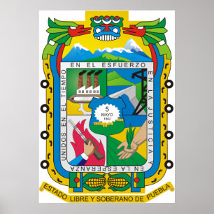 Wappen Puebla Offizielles mexikanisches Heraldry-L Poster