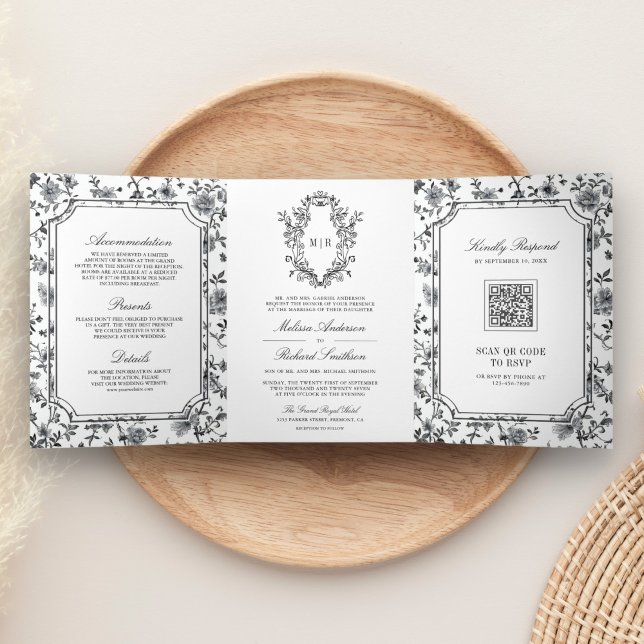 Wappen QR Code Wedding Dreifach Gefaltete Einladung (Von Creator hochgeladen)