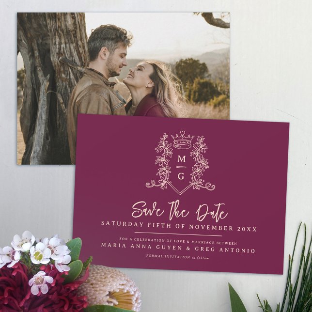Wappen Roter Pfirsichwein Hochzeit Foto Save The Date (Von Creator hochgeladen)