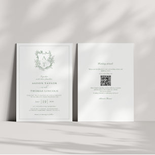 Wappen Sage Green Monogram QR Code Hochzeit Einladung