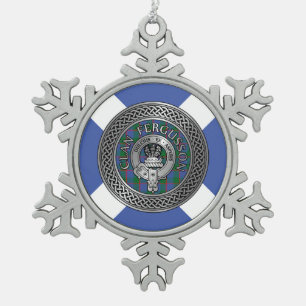 Wappen und Tartan-Knoten des Clan Fergusson Schneeflocken Zinn-Ornament
