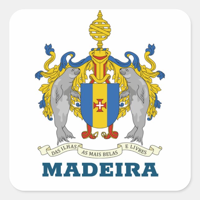 Wappen von Madeira, Portugal Quadratischer Aufkleber (Vorderseite)