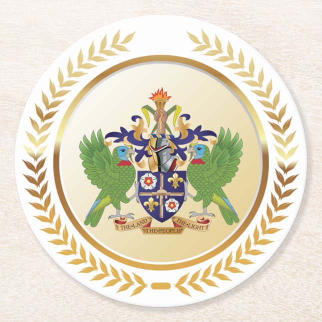 Wappen von St. Lucia Runder Pappuntersetzer (Vorderseite)