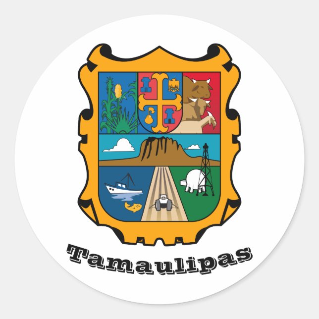 Wappen von Tamaulipas (Staat), Mexiko Classic Runder Aufkleber (Vorderseite)