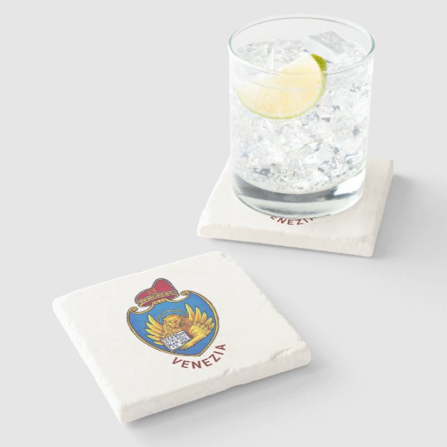 Wappen von Venedig, Italien Steinuntersetzer (Seitenansicht)