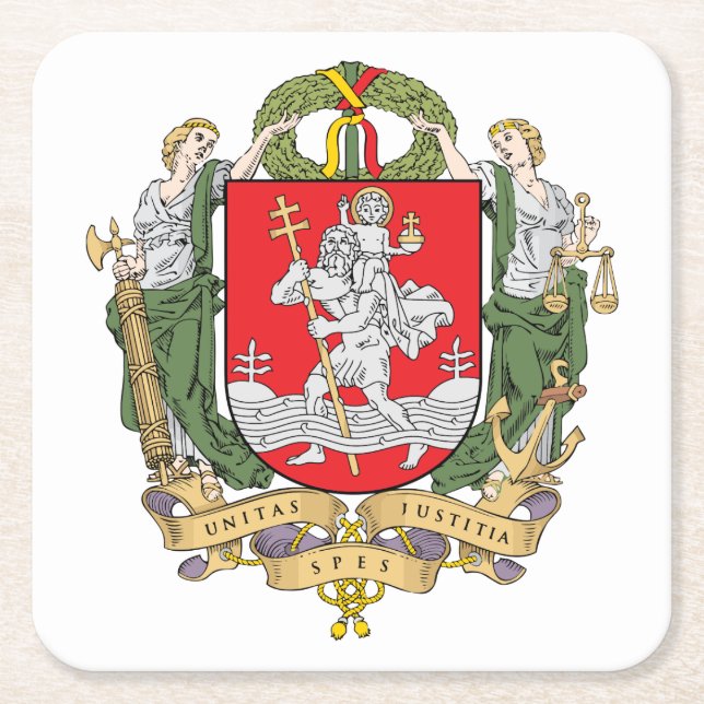 Wappen von Vilnius, Litauen Square Paper Co. Rechteckiger Pappuntersetzer (Vorderseite)