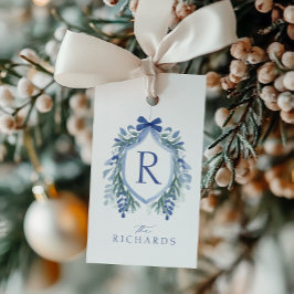 Wappen "Watercolor Blue Bow Winter Greenery" Gesch Geschenkanhänger