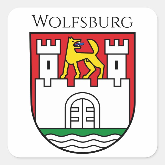 Wappen Wolfsburg, Deutschland Quadratischer Aufkleber (Vorderseite)