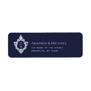 Wappen zur Hochzeit Navy Blau Monogramm Vintage El