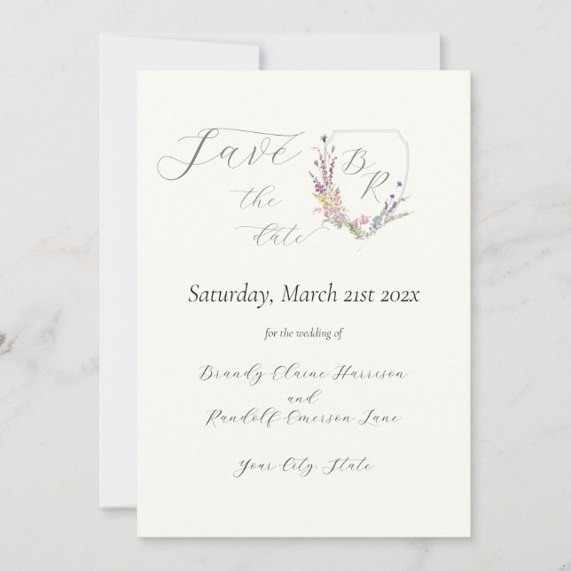 Wappen zur Wildblume von Wasserfarben Save The Date (Vorderseite)