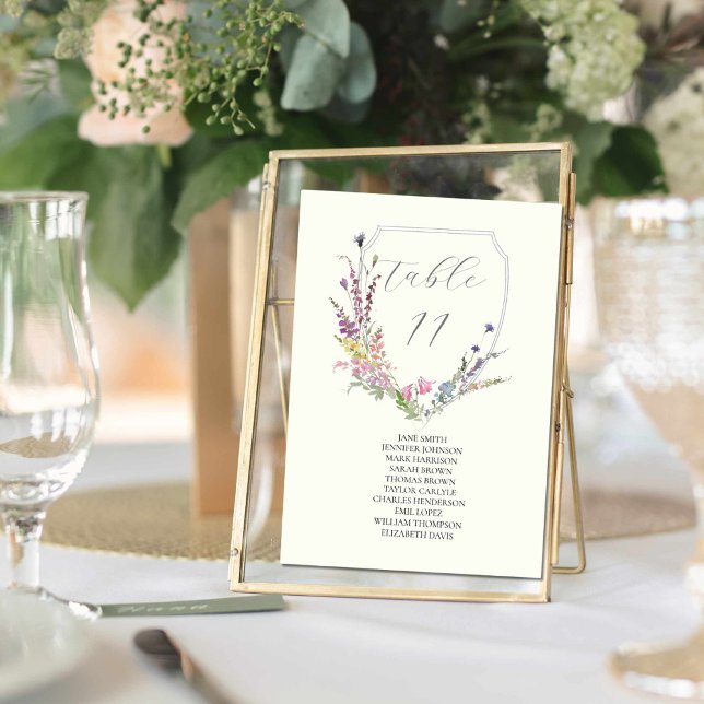 Wappen zur Wildblume von Wasserfarben Tischnummer (wildflower table seating card)