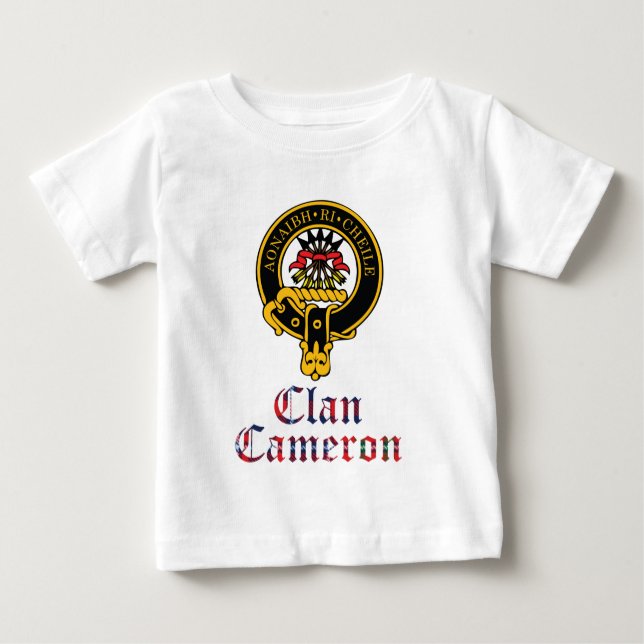 Wappentartan-Clan Cameron nennen schottischer Baby T-shirt (Vorderseite)