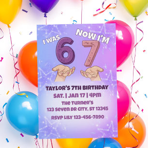 War 6 jetzt 7, Pink Star 7. Geburtstag Einladung