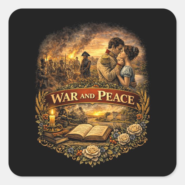 War and Peace Quadratischer Aufkleber (Vorderseite)