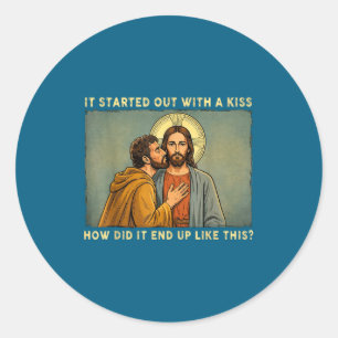 War nur ein Kuss Jesus & Judas Meme lustig Runder Aufkleber