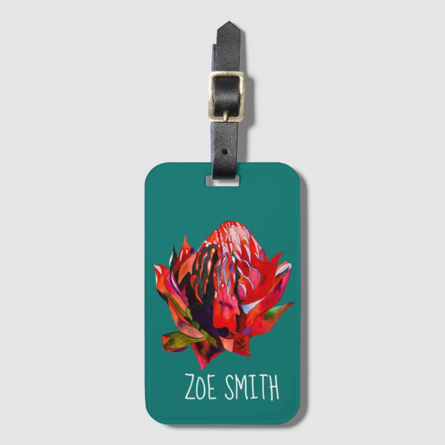 Waratah Australian native flower watercolor Gepäckanhänger (Vorderseite Vertikal)