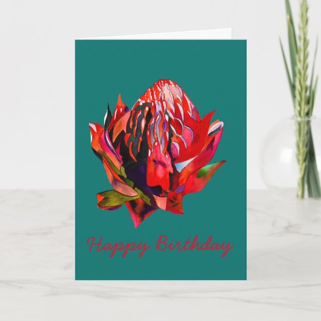 Waratah Australian native flower watercolor Karte (Vorderseite)