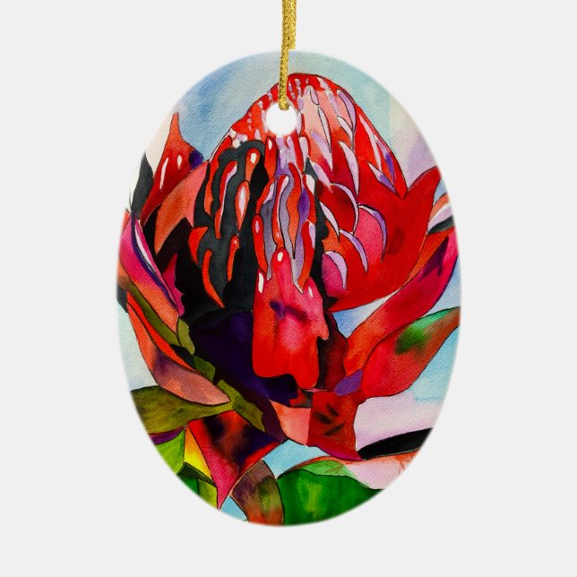 Waratah Australian native flower watercolor Keramik Ornament (Vorne)
