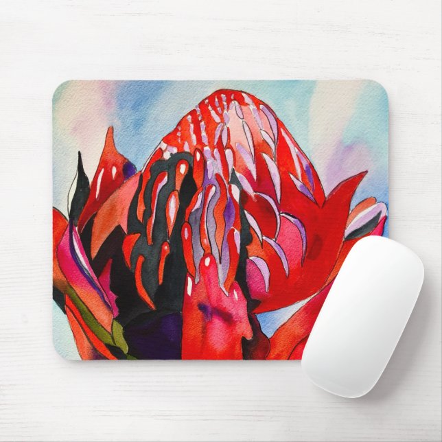 Waratah Australian native flower watercolor Mousepad (Mit Mouse)