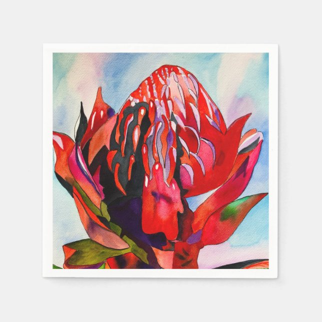 Waratah Australian native flower watercolor Serviette (Vorderseite)
