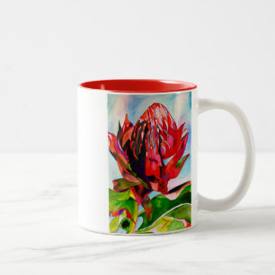 Waratah Australian native flower watercolor Zweifarbige Tasse