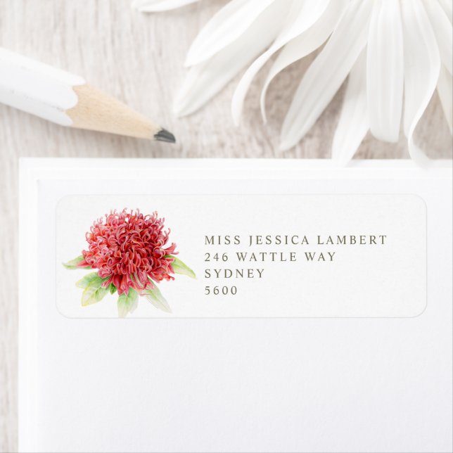 Waratah Wedding floral red green return address (Insitu)