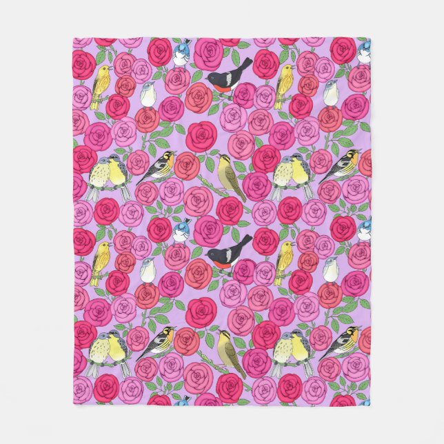 Warblers und Rose auf Lavendel Fleece Blanket (Vorderseite)