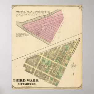 Ward 3 von Pittsburgh, Pennsivania 1784 Karte Poster