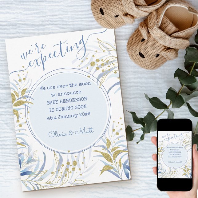 Wäre erwartet Blue and Gold Foliage Schwangerschaf Ankündigung (Von Creator hochgeladen)