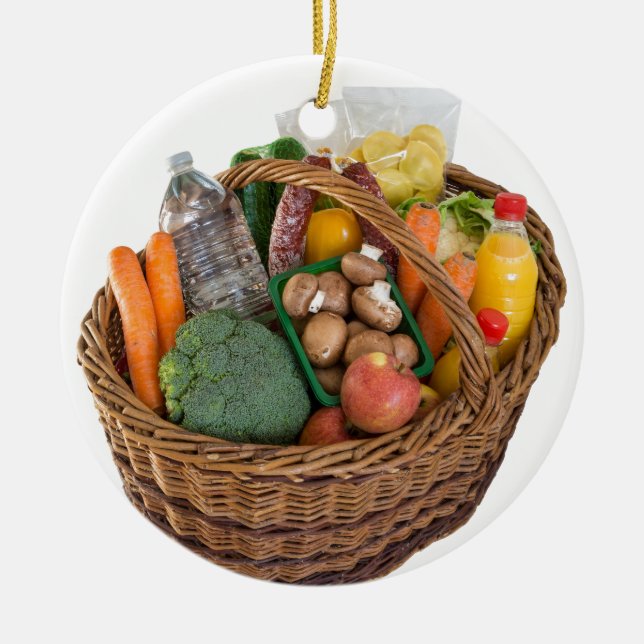 Warenkorb mit Lebensmitteln Obst und Gemüse Keramikornament (Vorne)