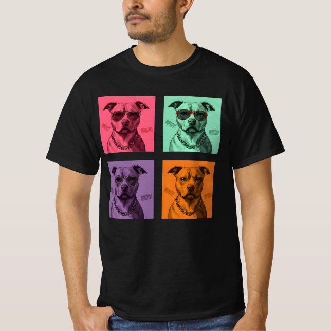 Warhol Style Pitbull: BRUH! Pop Art T-Shirt (Vorderseite)