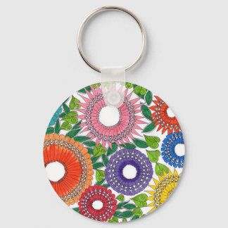 Warli-Blumen Schlüsselanhänger