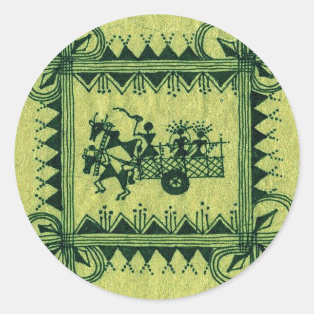 Warli BullockCart Runder Aufkleber (Vorderseite)