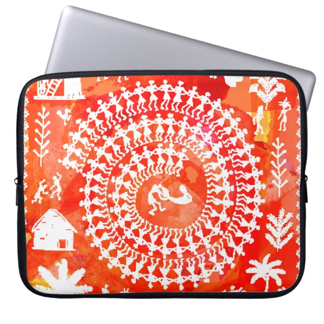 Warli-Malerei - traditionell gezeichnete Handarbei Laptopschutzhülle (Vorderseite)