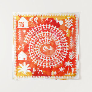 Warli-Malerei - traditionell gezeichnete Handarbei Wandteppich