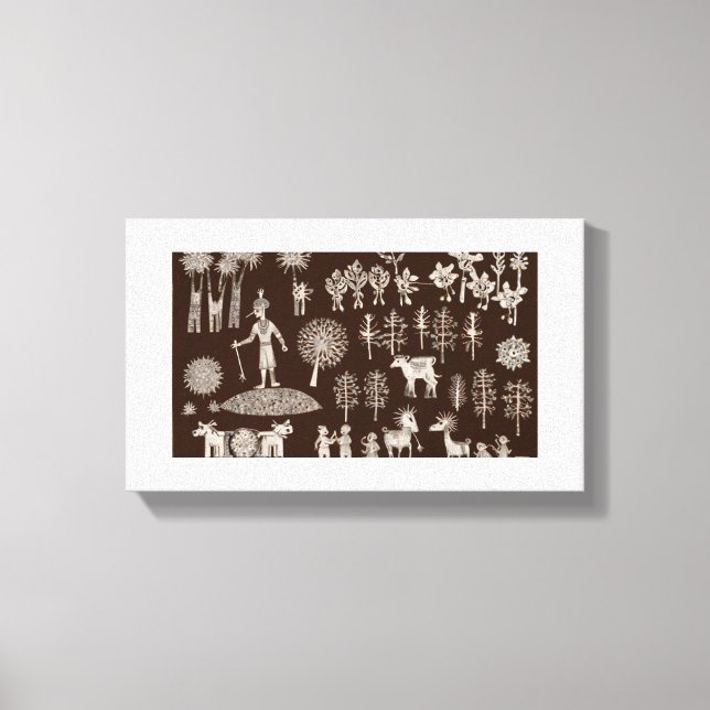 Warli Paint-Leinwand Leinwanddruck (Vorderseite)