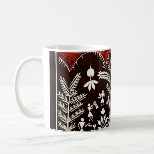 Warli-Stammesbaum des Lebens -Holz Walart Kaffeetasse (Links)