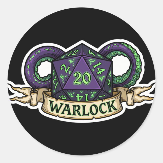 Warlock D20 Class Crest Sticker - Funny D&D Warloc (Vorderseite)