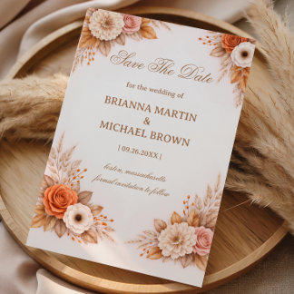 Warm Autumn Floral Announcement Save The Date