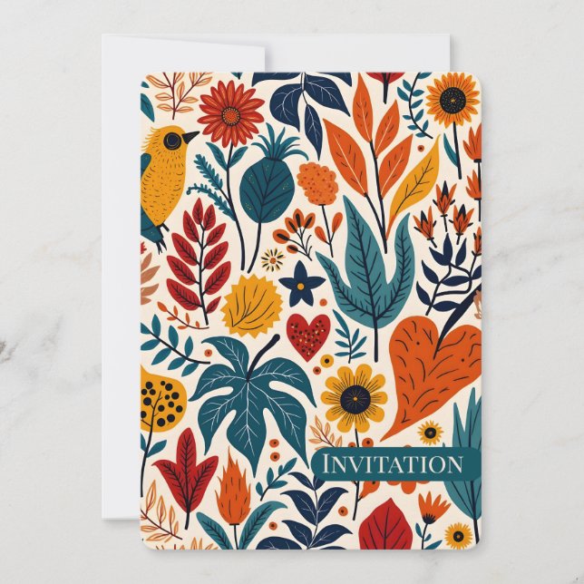 Warm Autumn Floral Folk Art Wedding Einladung (Vorderseite)