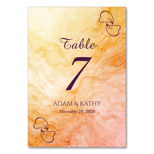 Warm Autumn Marble Table Number Tischnummer (Vorderseite)