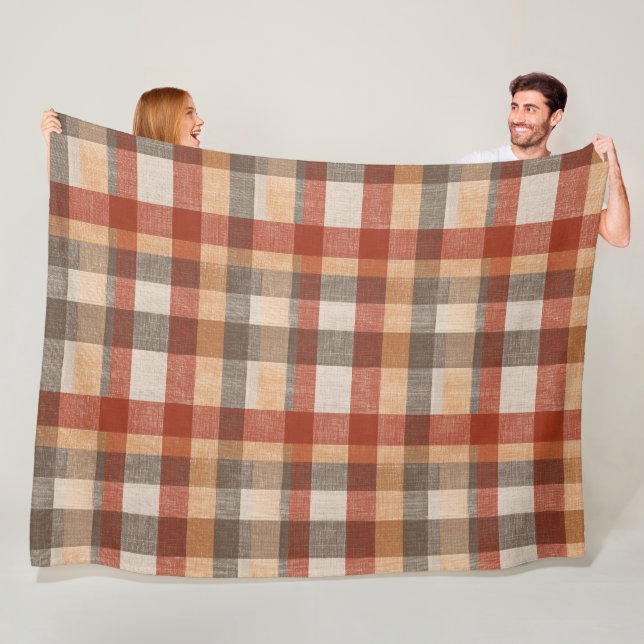 Warm Autumn Plaid Fabric Texture in Rust and Beige Fleecedecke (Beispiel)