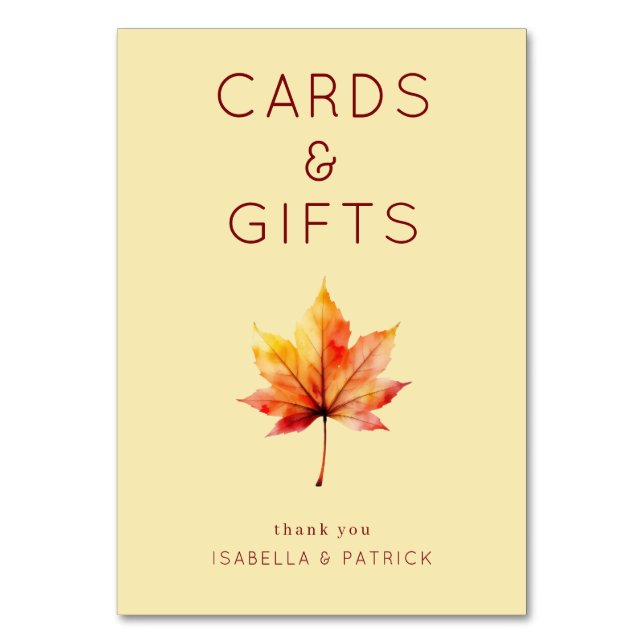 Warm Autumn Watercolor Maple Leaf Tischnummer (Vorderseite)